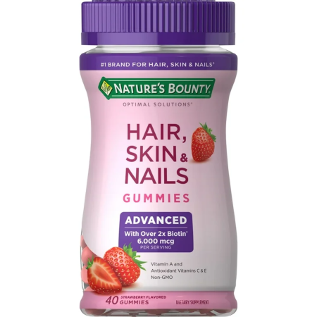 Nature’s Bounty Advanced, Hair Skin and Nails Vitamins with Biotin, Strawberry Gummies